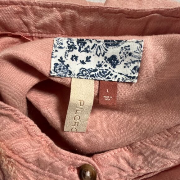Pilcro Women Pink Linen Blend Long Sleeve Button-Up Ruffle Trim Shirt Large NOWT - Picture 3 of 8